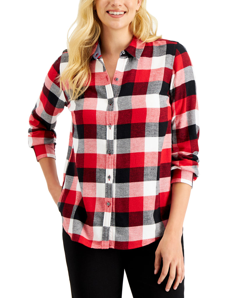 Charter Club Women Plaid Flannel Shirt Ravishing Red Combo