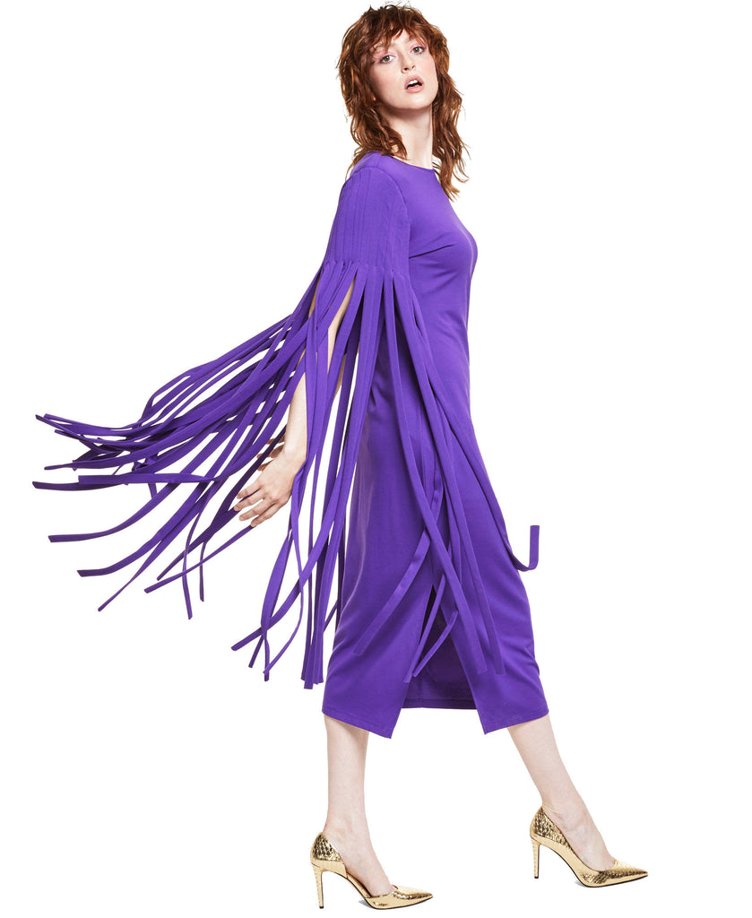 INC International Concepts Women Petite Ponté Knit Fringed Dress