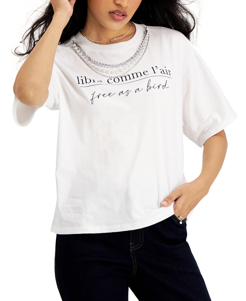 INC International Concepts Women Petite Cotton Necklace T Shirt Bright White