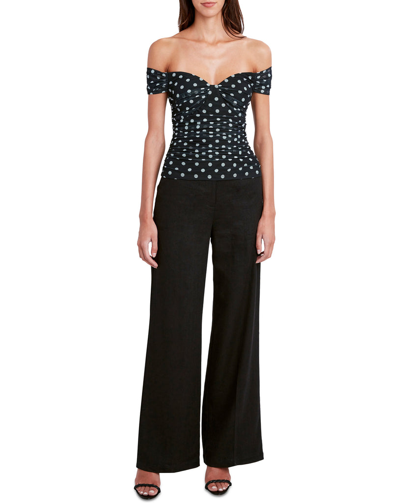 BCBGMAXAZRIA Women Sweetheart Off The Shoulder Mesh Dot Blouse