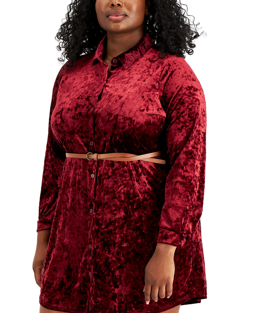 FULL CIRCLE TRENDS Women Plus Trendy Crushed Velvet Shirtdress