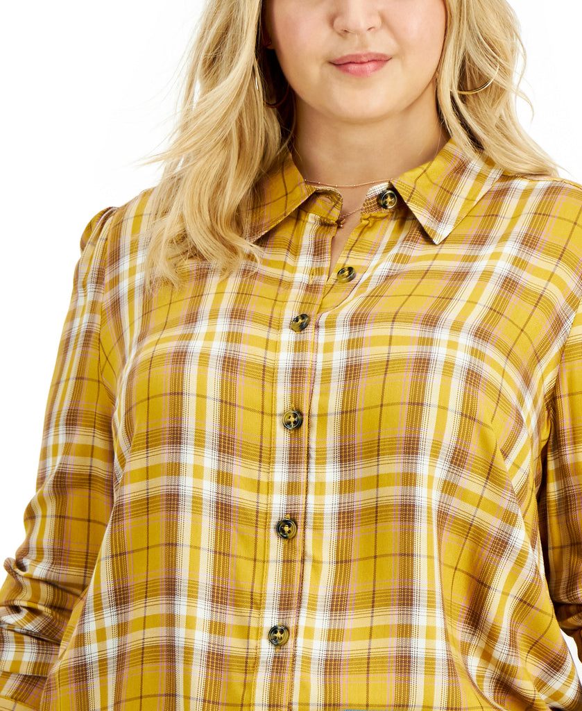 Love, Fire Women Plus Plaid Button Down Top