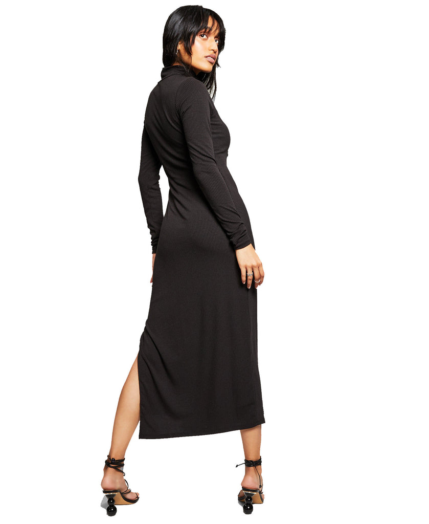 And Now This Women Ribbed High Neck Midi Dress