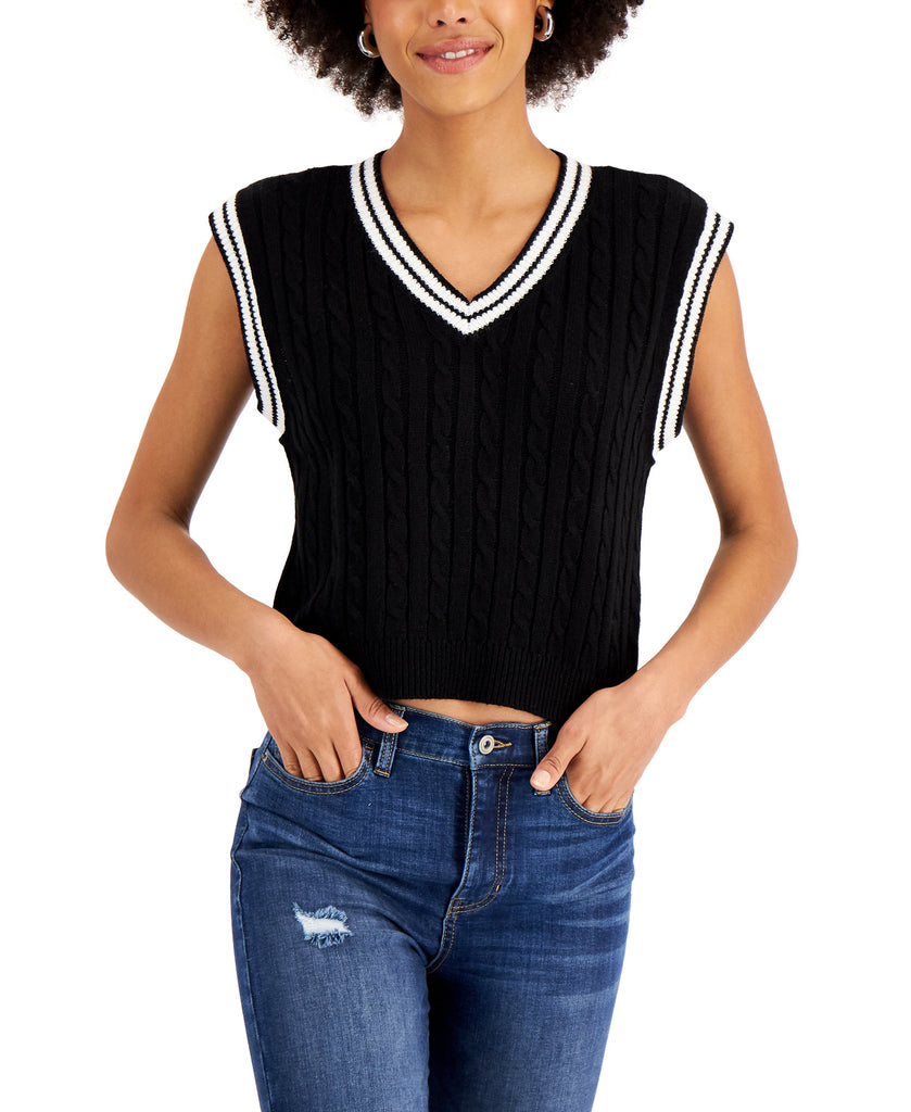 Sugar Moon Women Cable Knit Sweater Vest Black