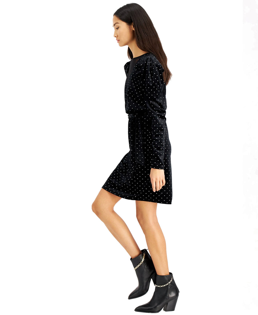 INC International Concepts Women Dot Print Velvet Puff Sleeve Dress