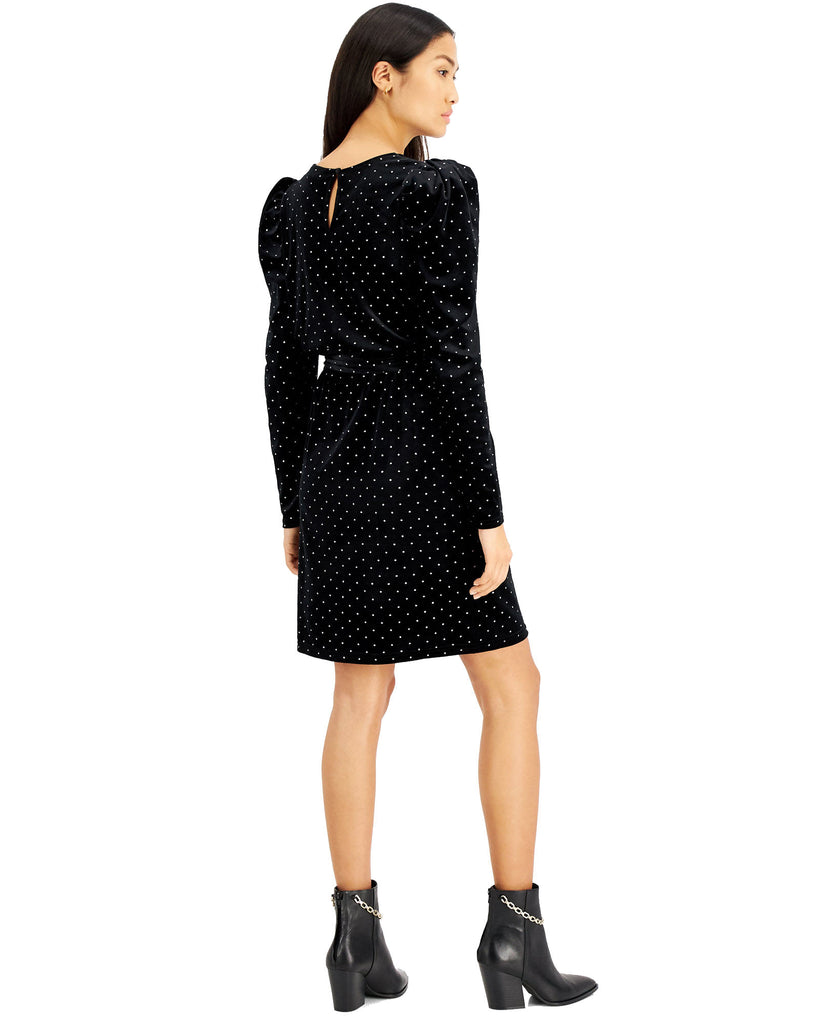 INC International Concepts Women Dot Print Velvet Puff Sleeve Dress