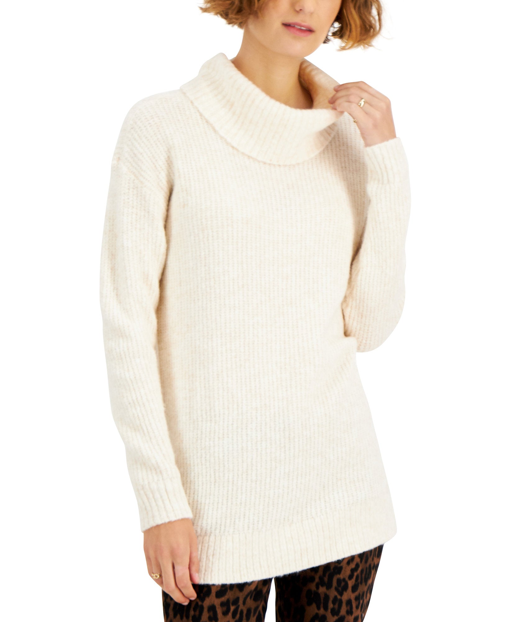 Style & Co Women Cowl Neck Tunic Sweater Pebble Heather