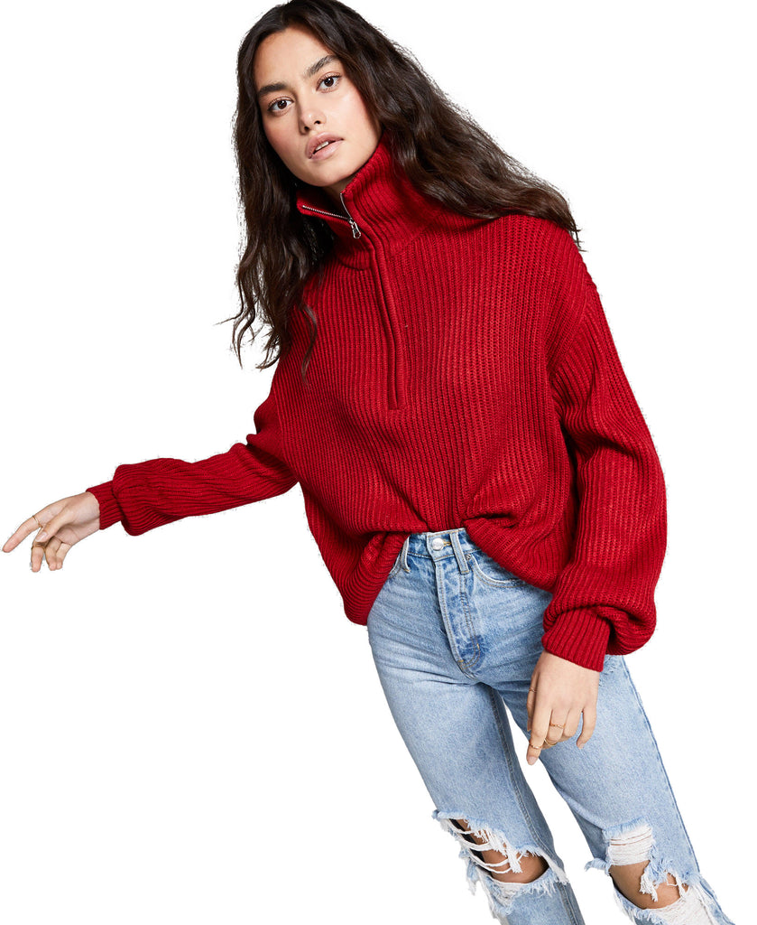 And Now This Women Half Zip Sweater Deep Red