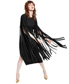 INC International Concepts Women Petite Ponté Knit Fringed Dress Deep Black