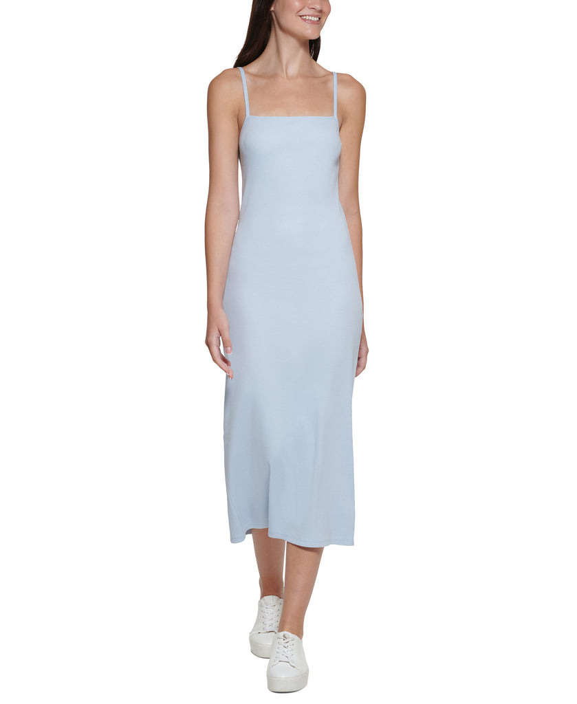 Calvin Klein Jeans Women Square Neck Ribbed Cotton Midi Dress Sky Blue