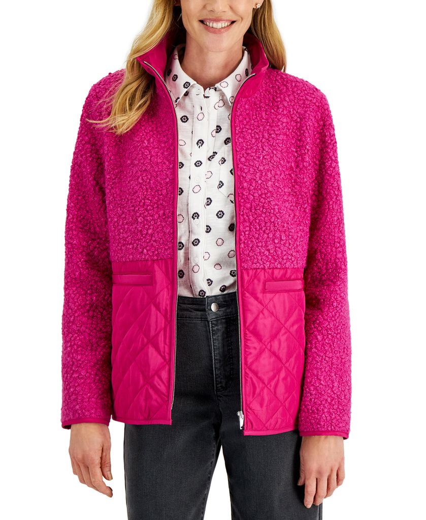 Charter Club Women Quilted Fleece Jacket Pink Fancy