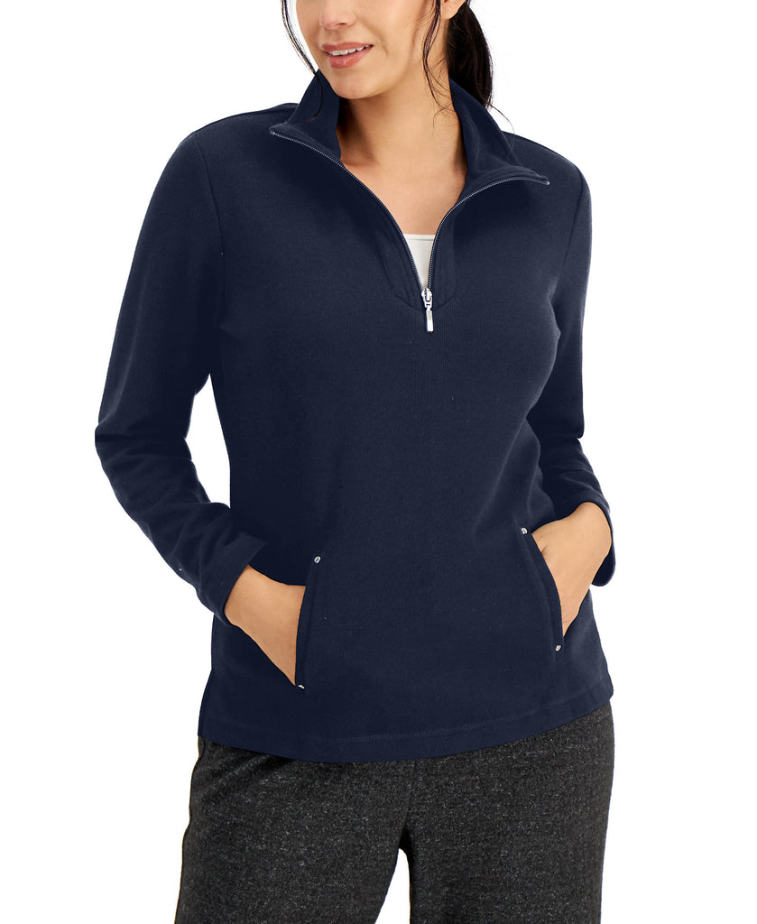 Karen Scott Women Half Zip Top Intrepid Blue