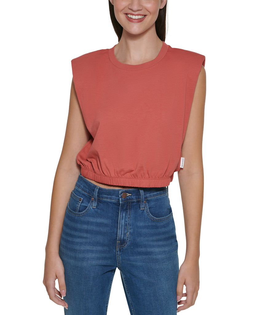 Calvin Klein Jeans Women Cropped Shoulder Pad Tank Top Mojave