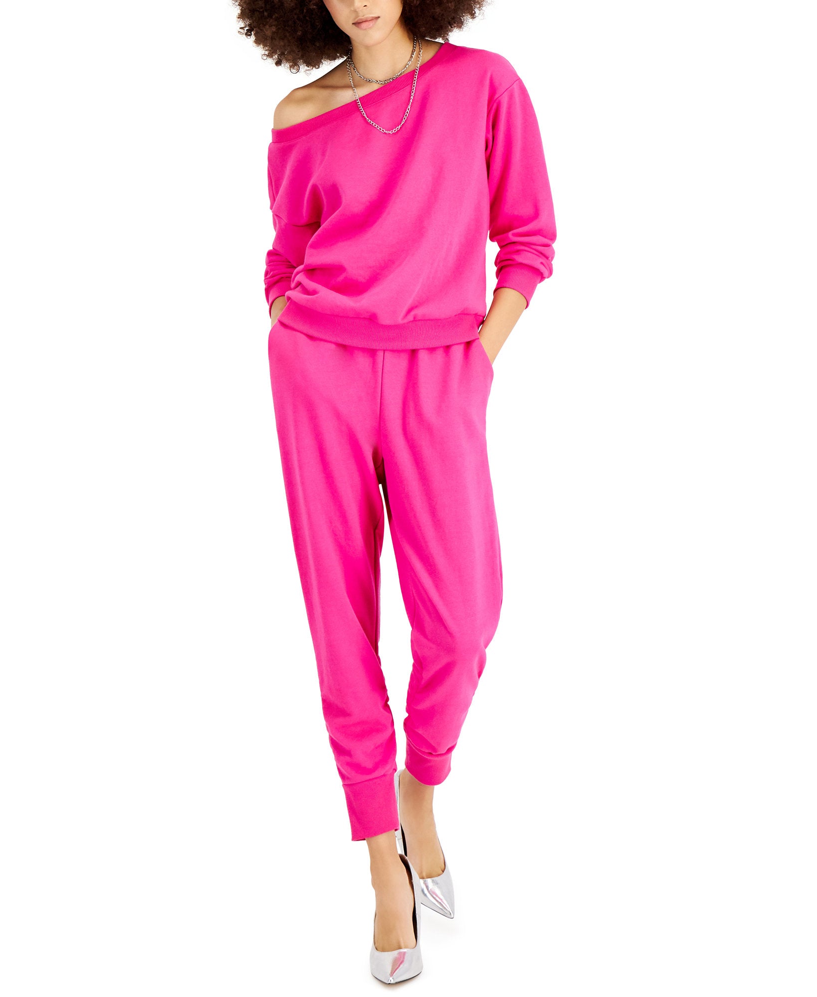 INC International Concepts Women Off The Shoulder Sweatshirt Pink Tutu