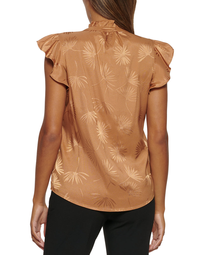 Calvin Klein Women Jacquard Cap Sleeve Button Down Blouse