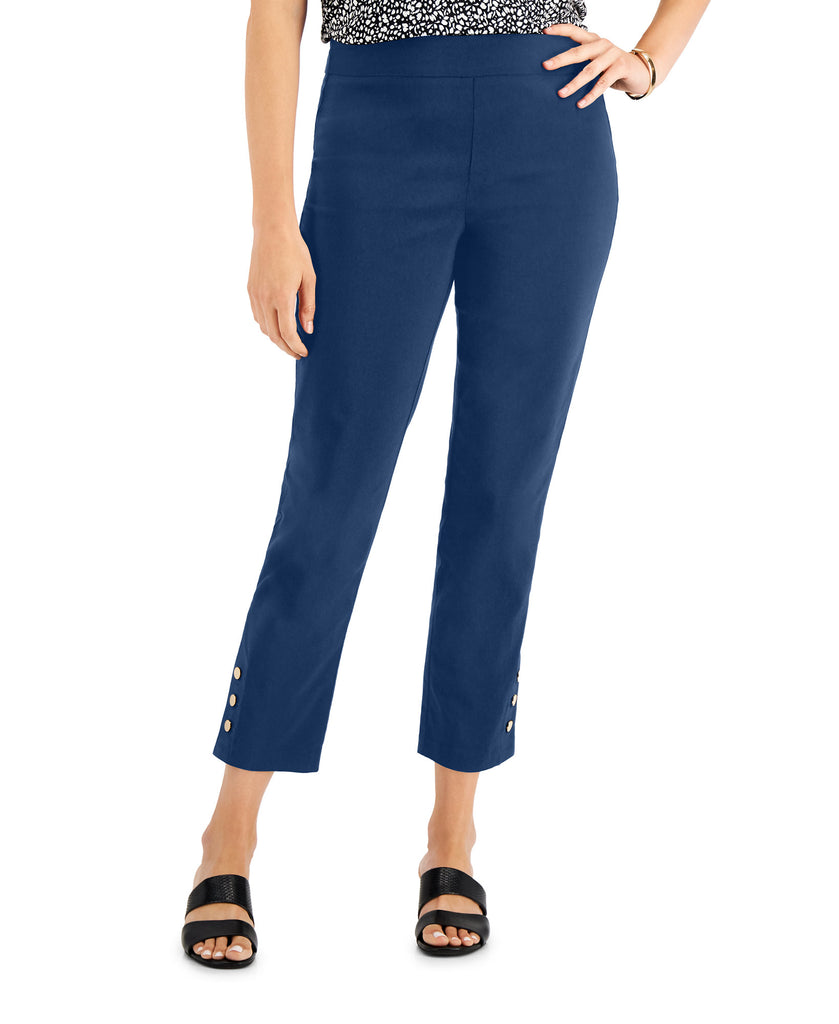 JM Collection Women Snap Hem Pull On Pants Navy Peony