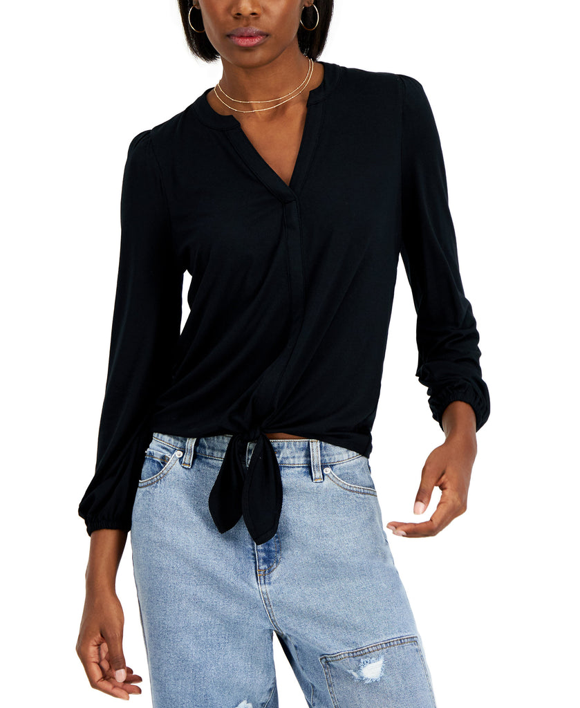 INC International Concepts Women Tie Hem Top Deep Black