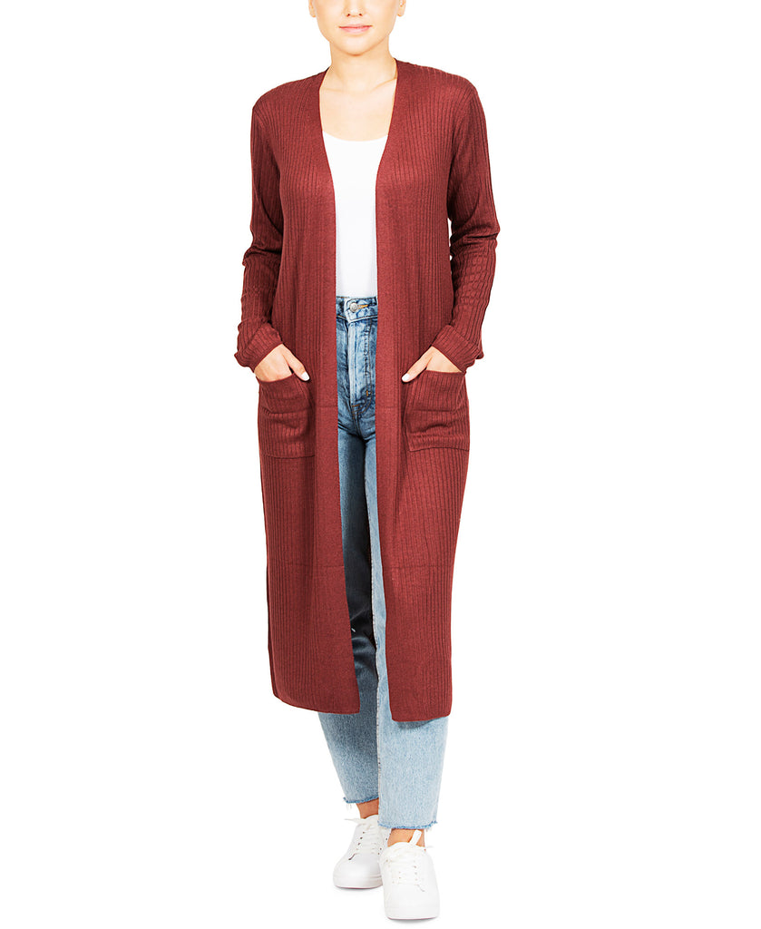 Hippie Rose Women Ribbed Duster Cardigan Walnut