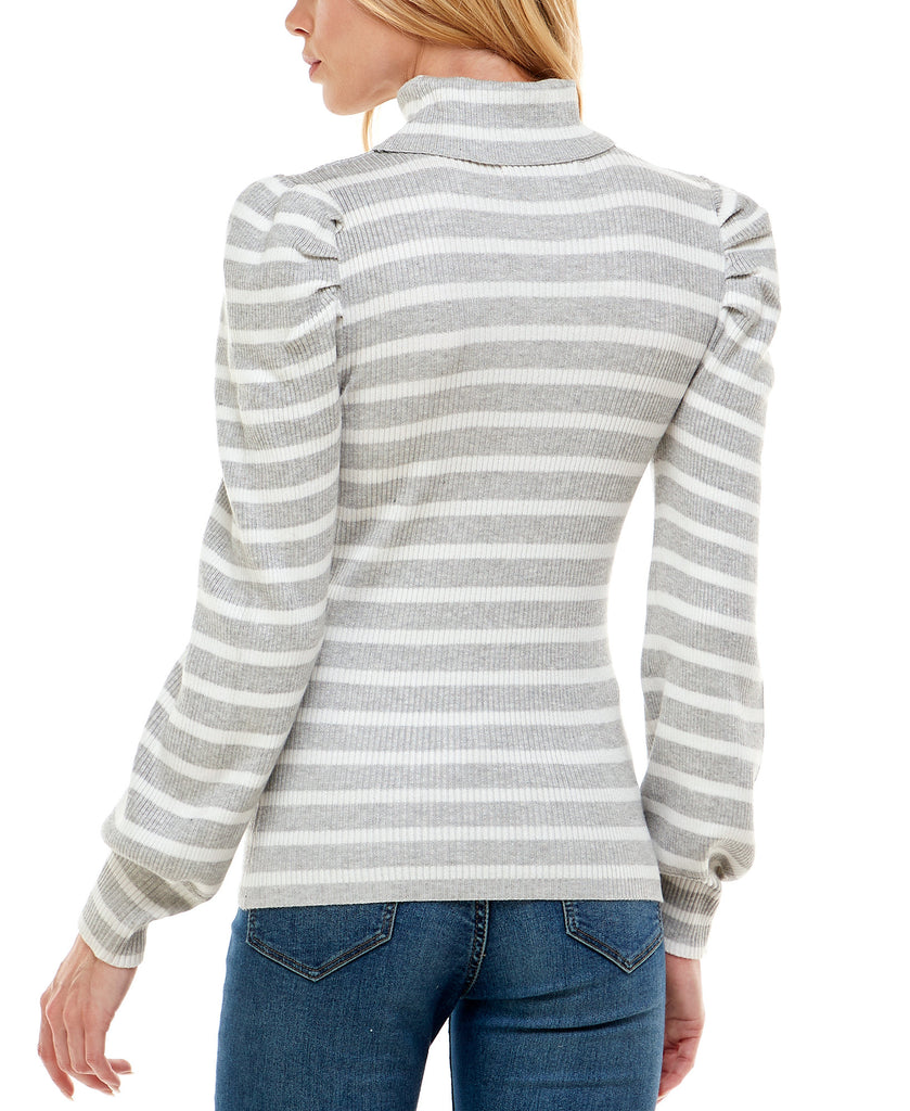 Crave Fame Women Striped Puff Sleeve Ribbed Sweater