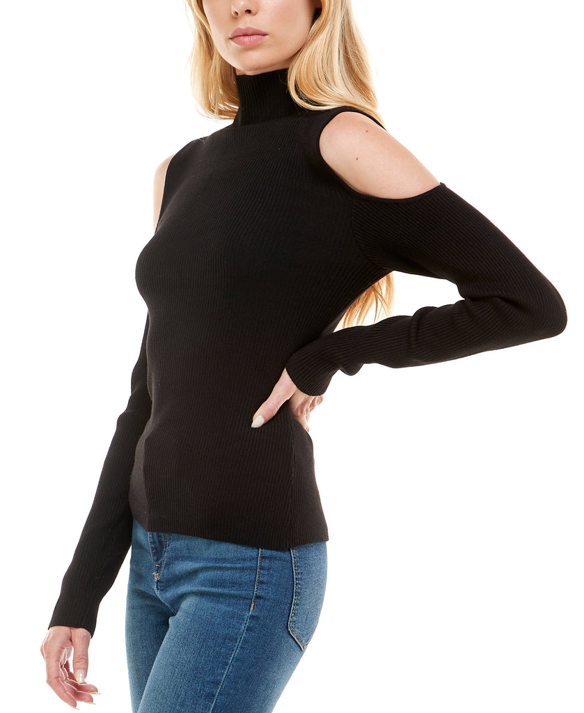 Crave Fame Women Cold Shoulder Mock Neck Sweater