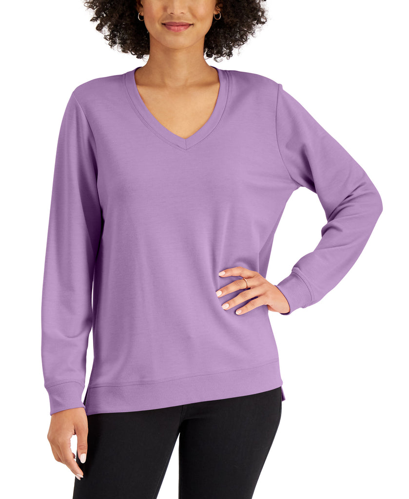 Karen Scott Women High Low V Neck Top Fragrant Lilac