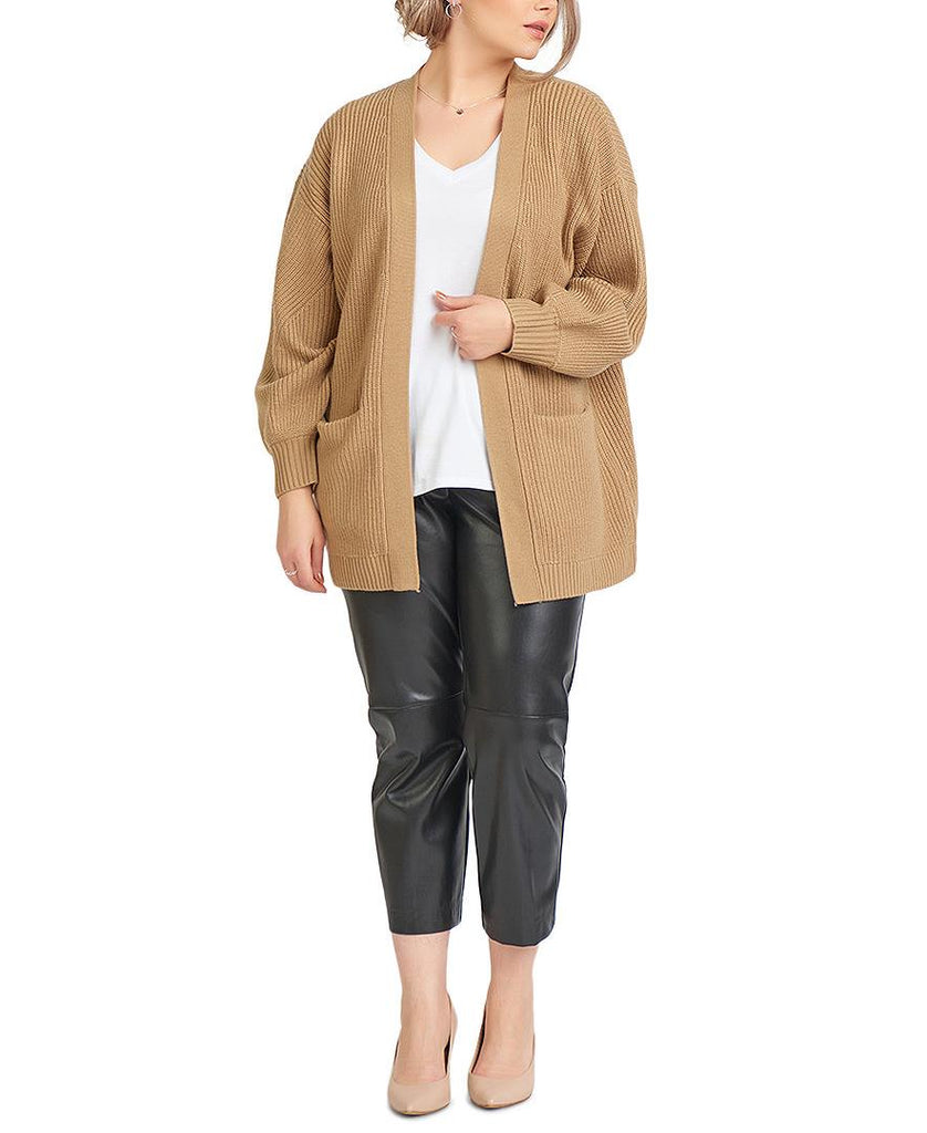 Black Tape Women Plus Trendy Ribbed Open Front Cardigan Taupe