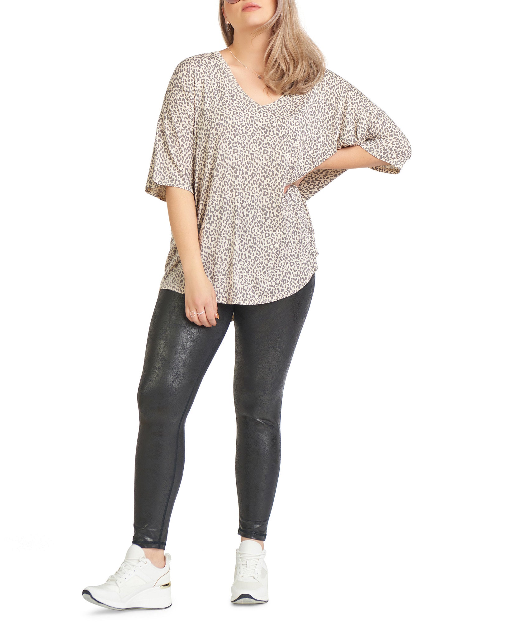 Black Tape Women Plus Trendy Animal Print Top Cream Leopard