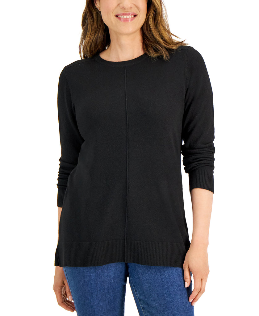 Karen Scott Women Plush Seamed Sweater Deep Black