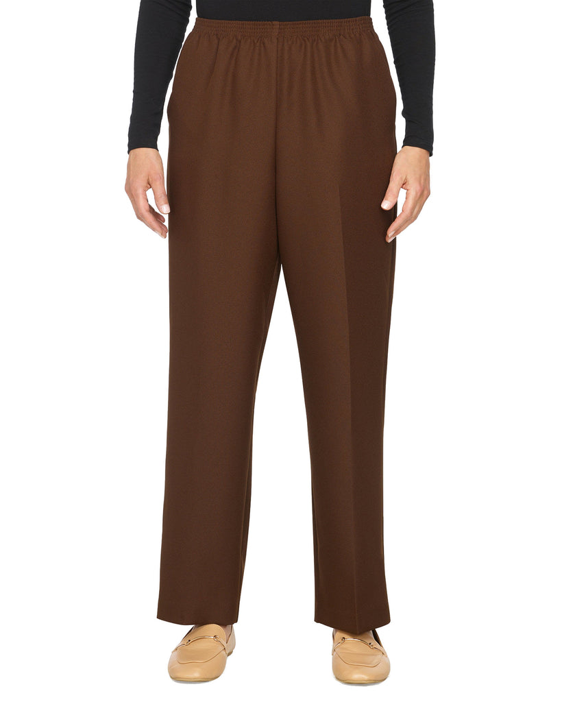 Alfred Dunner Women Plus Classic Pull On Straight Leg Pants Brown