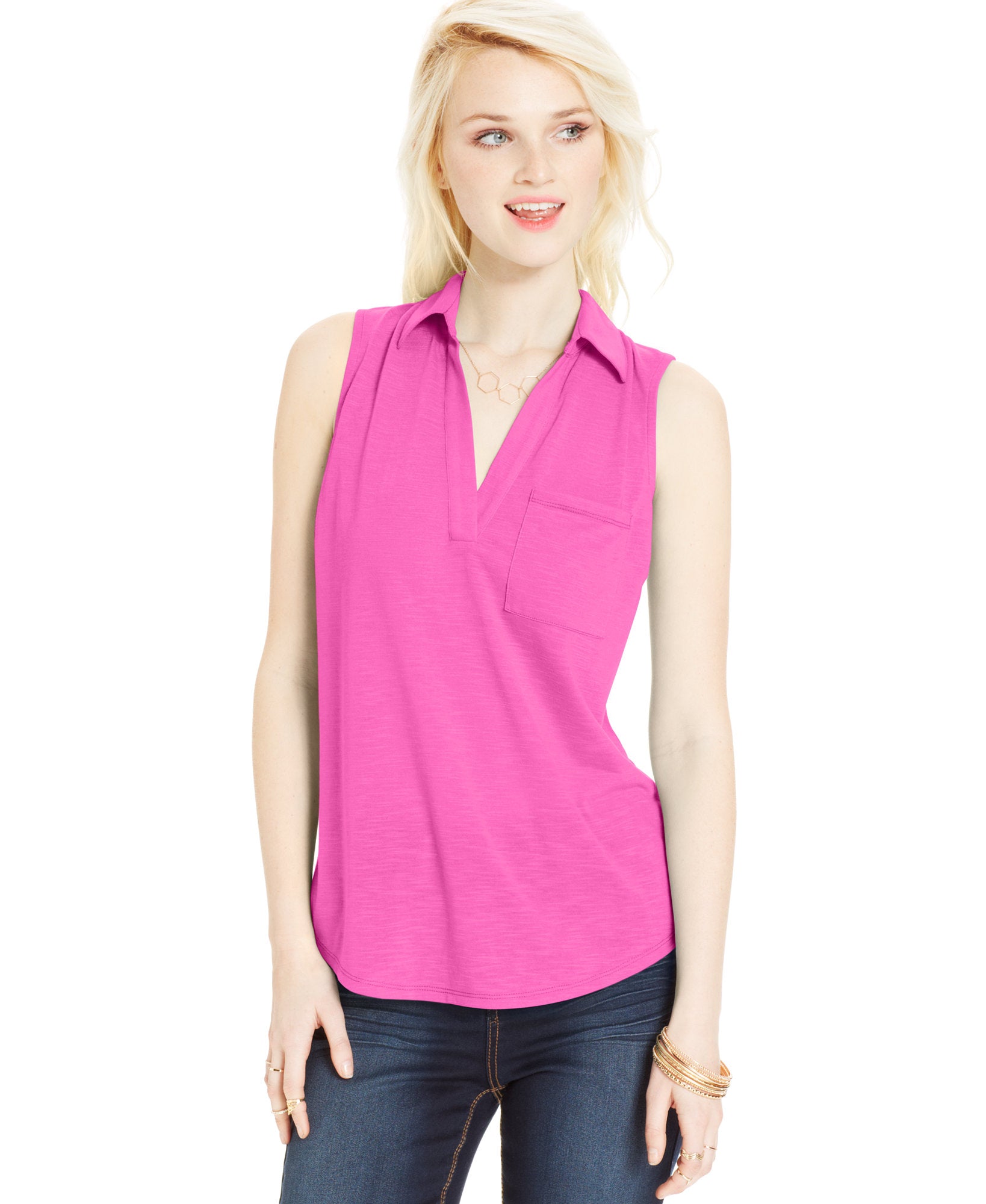 Almost Famous Juniors Slub Knit Sleeveless Top Bright Rose