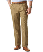 Dockers Men Stretch Classic Fit Iron Free Khaki Pants Pleated Safari Beige