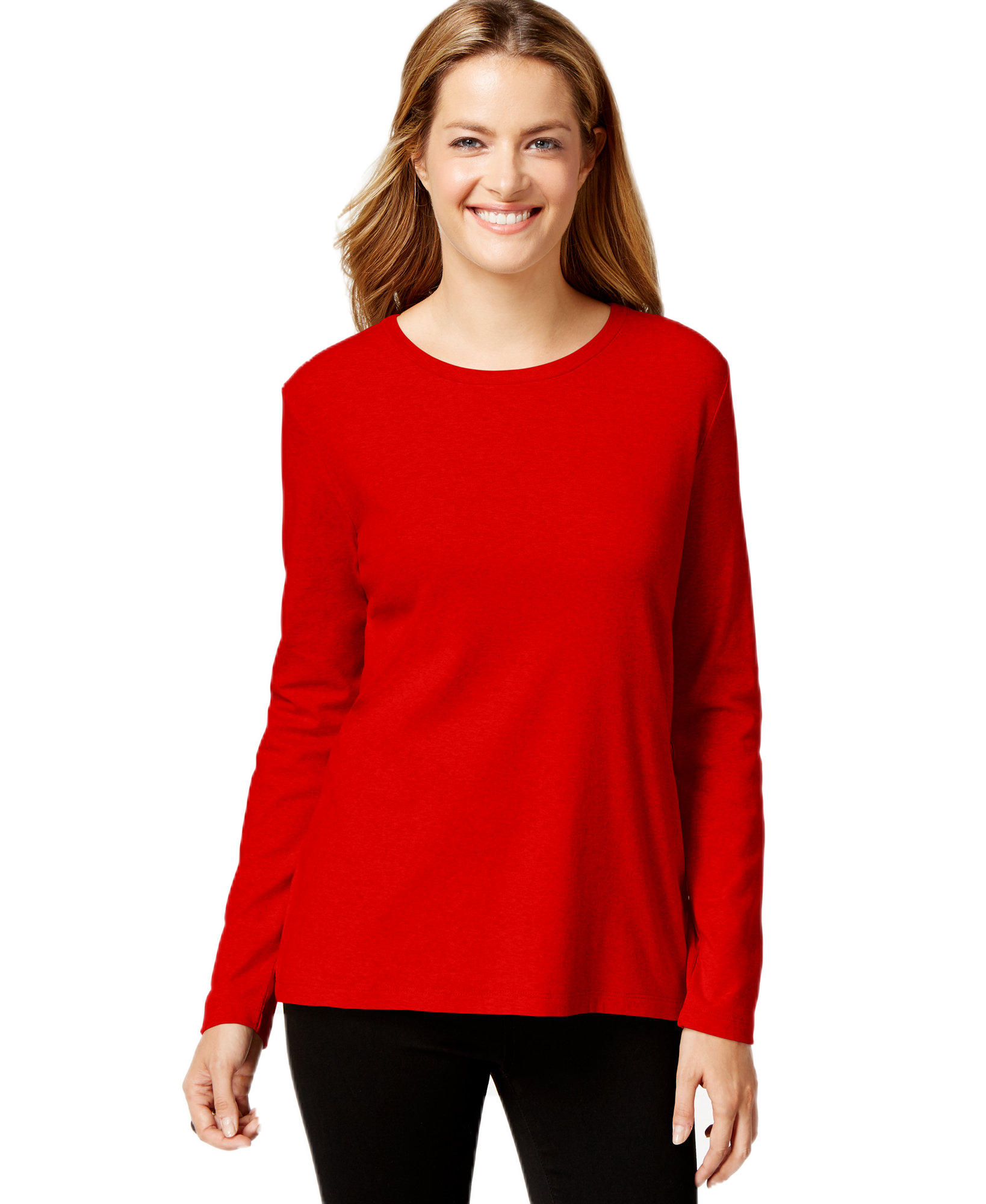 Style & Co Women Crew Neck Top New Red Amore