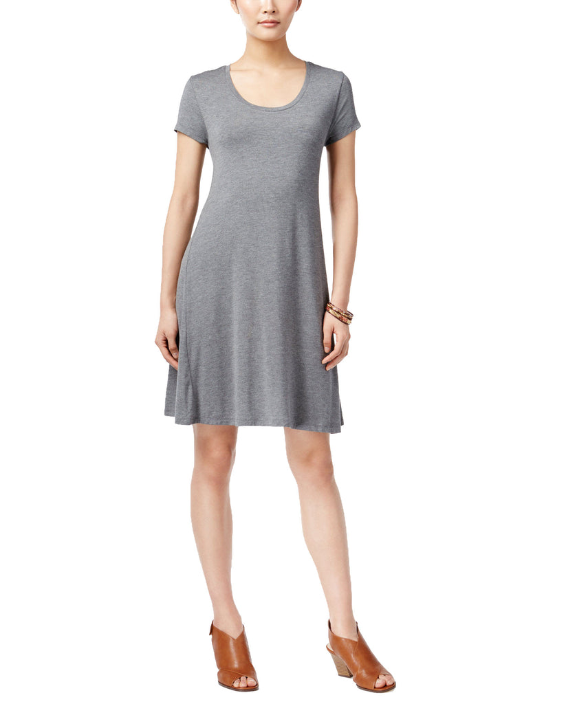 Style & Co Women Short Sleeve A Line Dress Mid Heather Grey