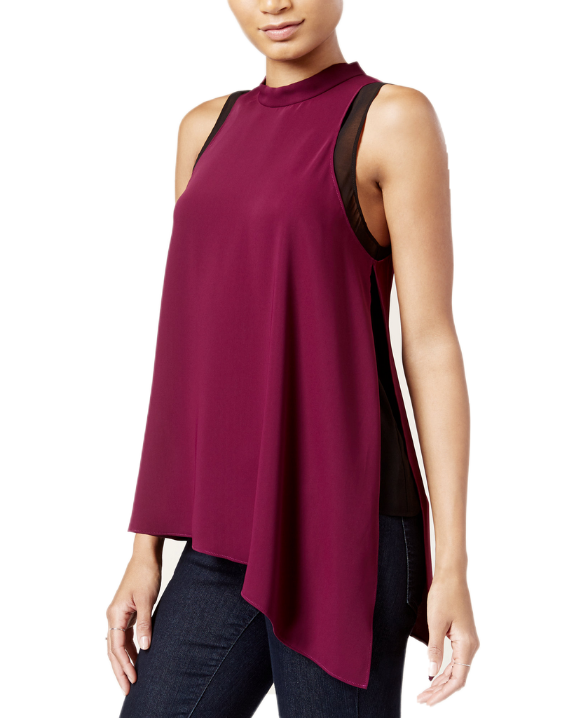 RACHEL Rachel Roy Women Asymmetrical Colorblocked Top Loganberry