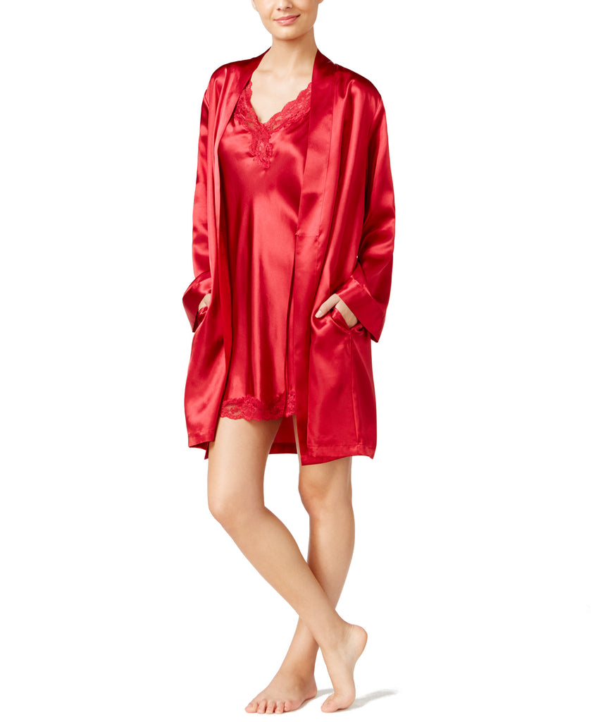 Thalia Sodi Women Satin Short Wrap Robe Royal Red