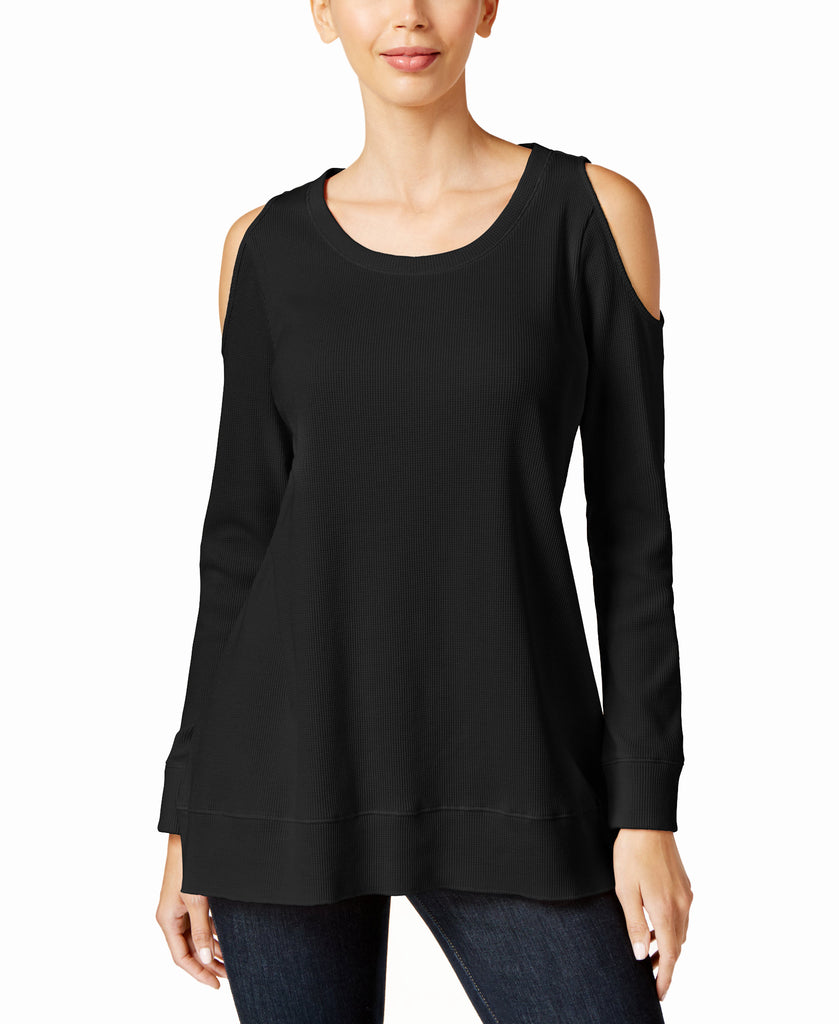 NY Collection Women Cold Shoulder Sweater Black