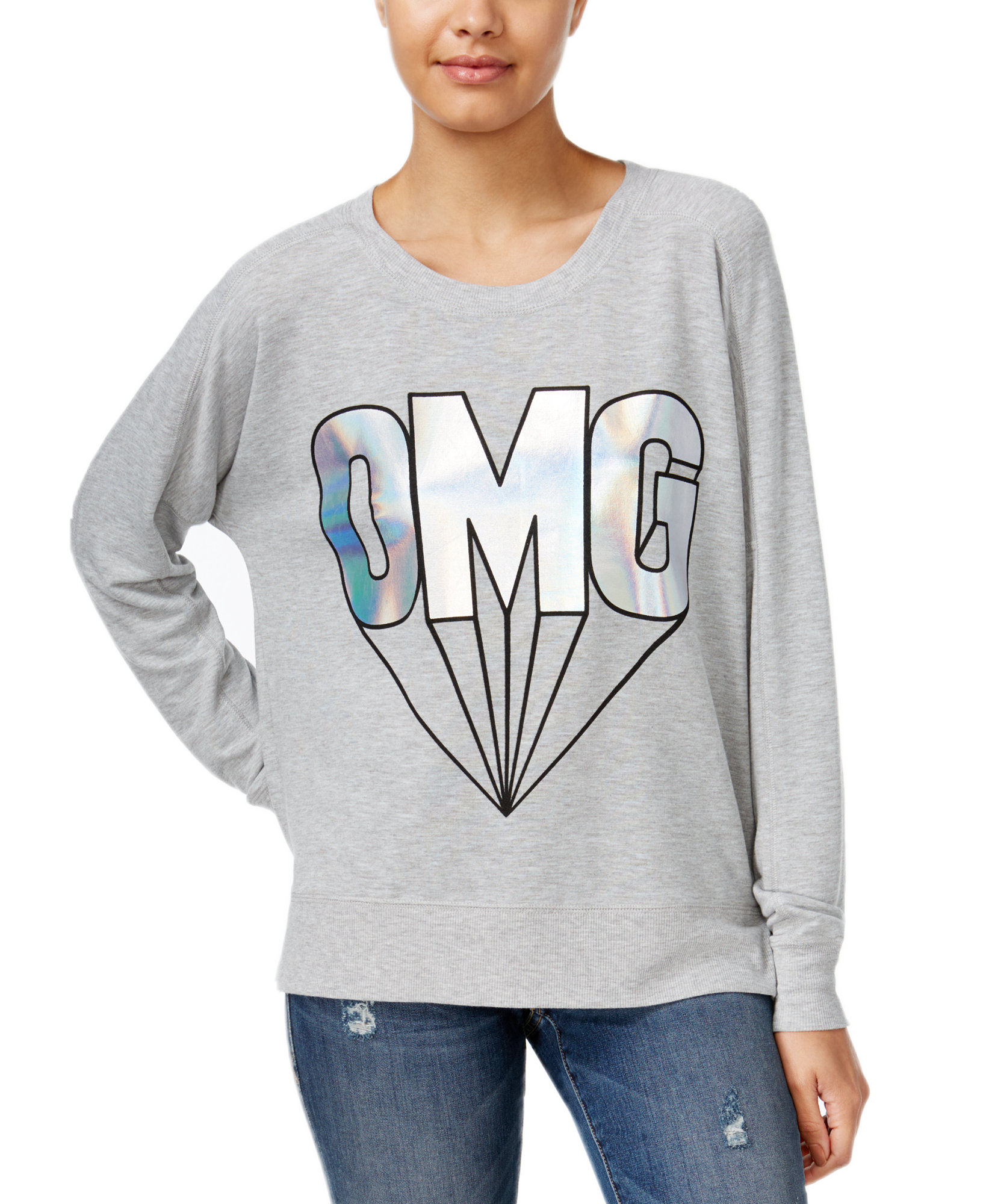 Rampage Juniors Oversized Graphic Sweatshirt Light Heather Grey