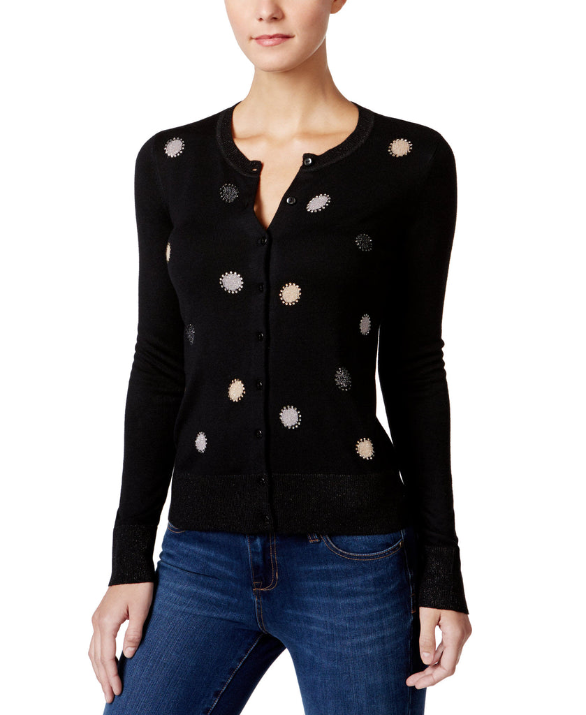 Charter Club Women Metallic Dot Cardigan Deep Black