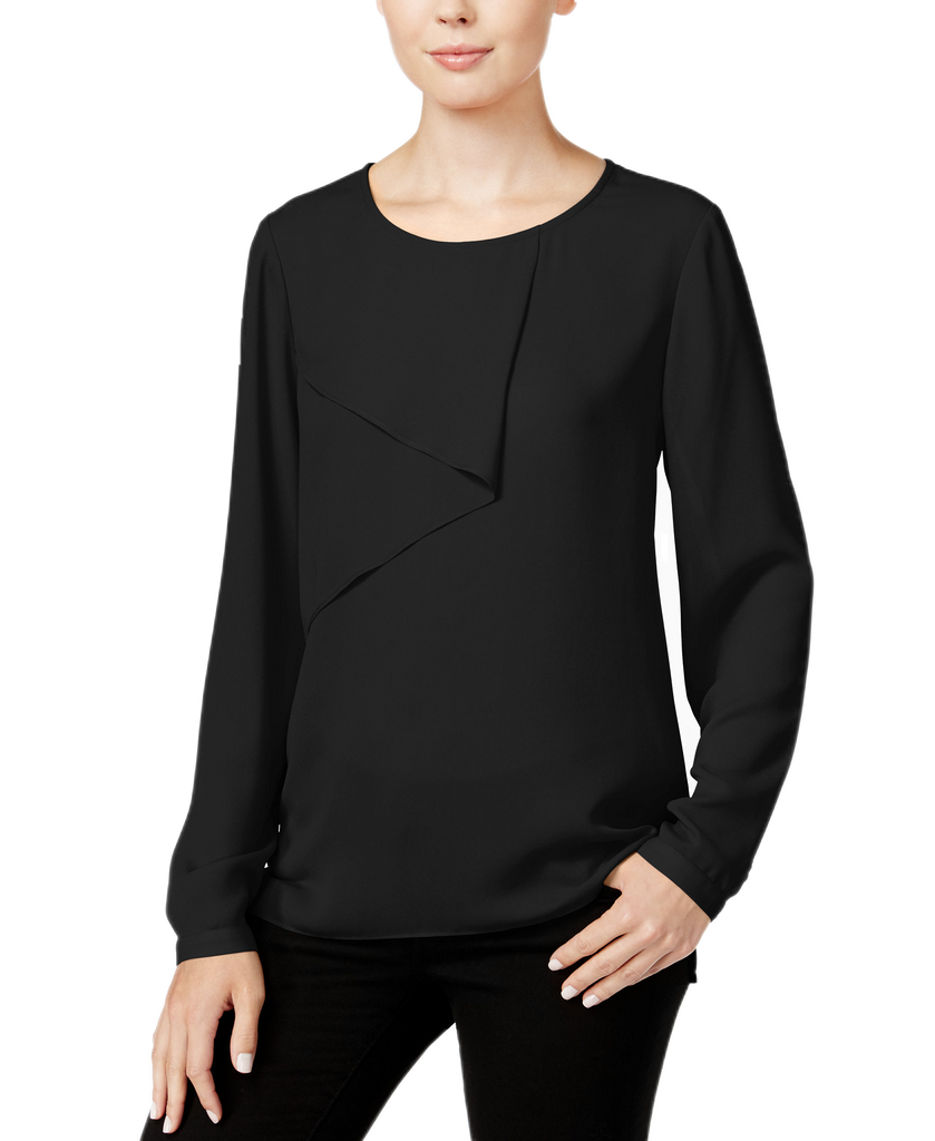 Bar III Women Long Sleeve Overlay Top Black