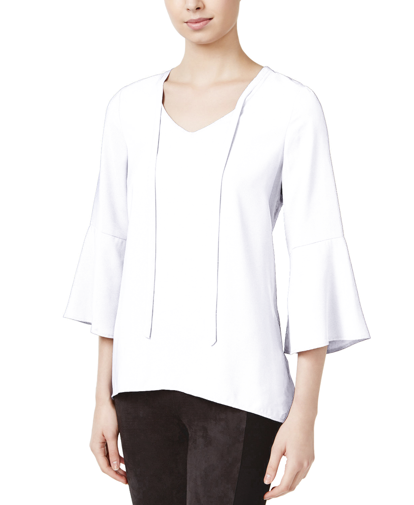 kensie Women Bell Sleeve Crepe Top White