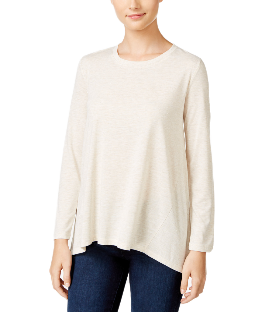 Style-&-Co-Women-Petite-Petite-Sparkle-Swing-Top-Warm-Ivory