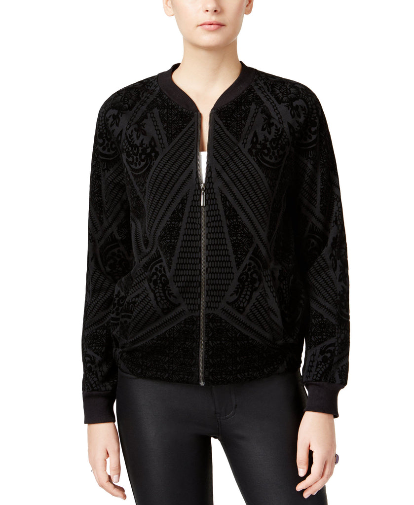 Bar III Women Velvet Bomber Jacket Deep Black