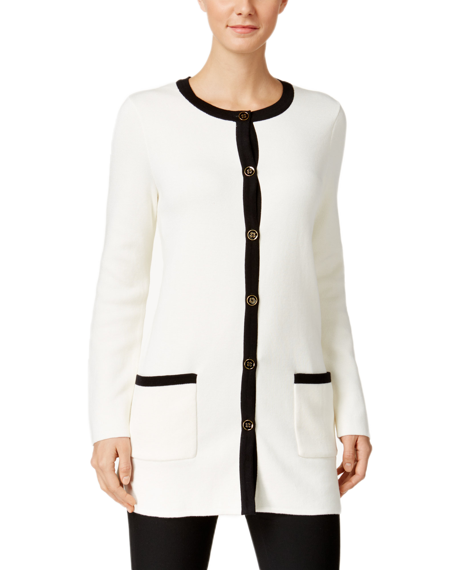 Charter Club Women Contrast Trim Cardigan Cloud Combo