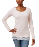 Charter Club Women Patterned Lace Hem Sweater Misty Pink
