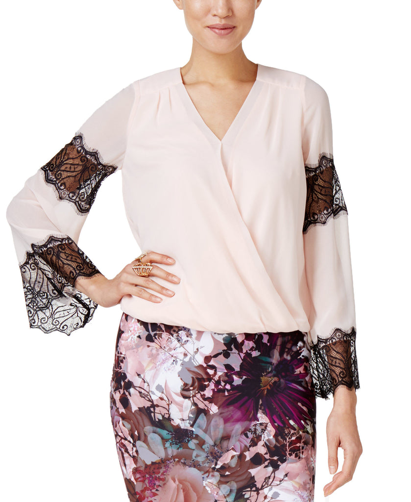 Thalia Sodi Women Lace Trim Blouson Top Pearl Blush