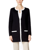 Charter Club Women Contrast Trim Cardigan Deep Black Combo