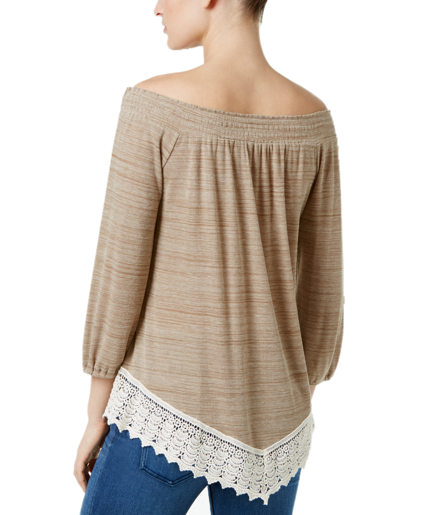 Style & Co Women Crochet Hem Bishop Sleeve Top