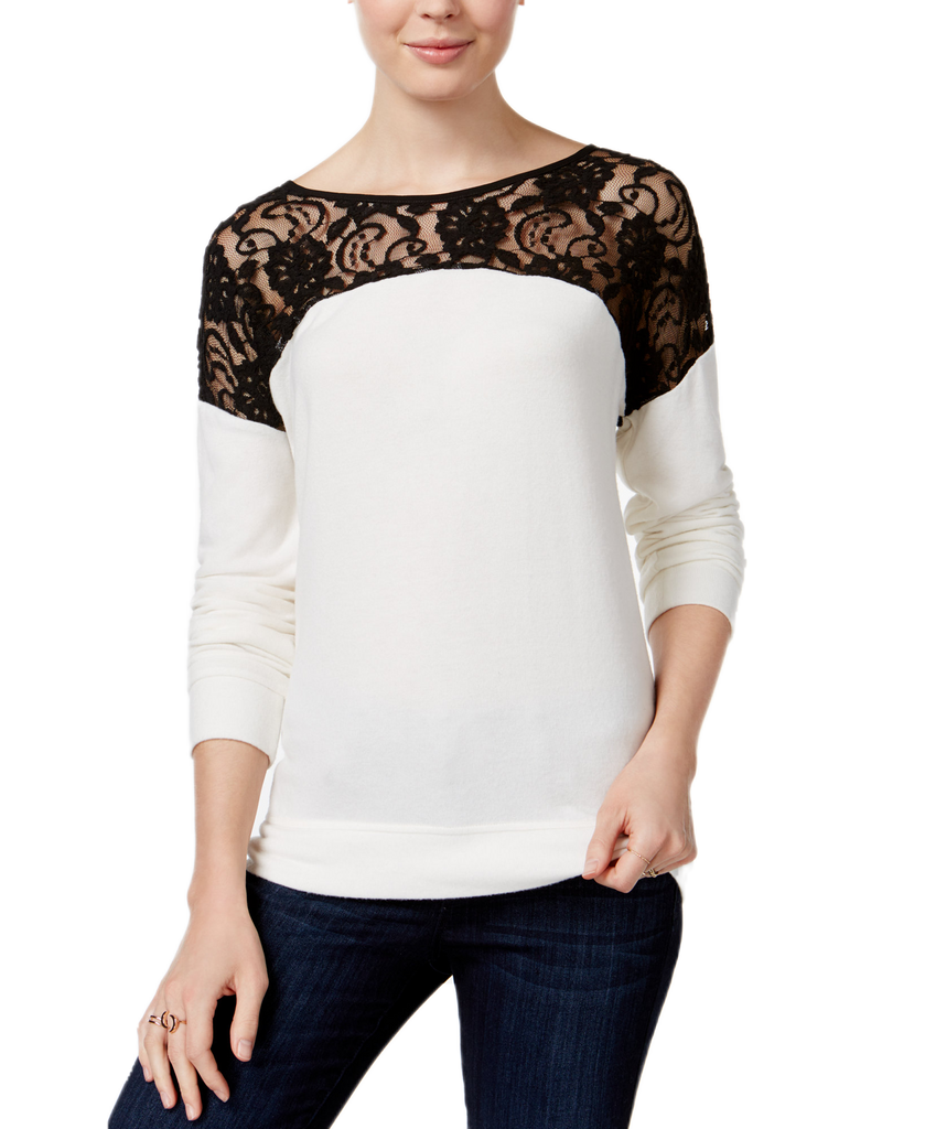 Maison Jules Women Lace Contrast Top Egret