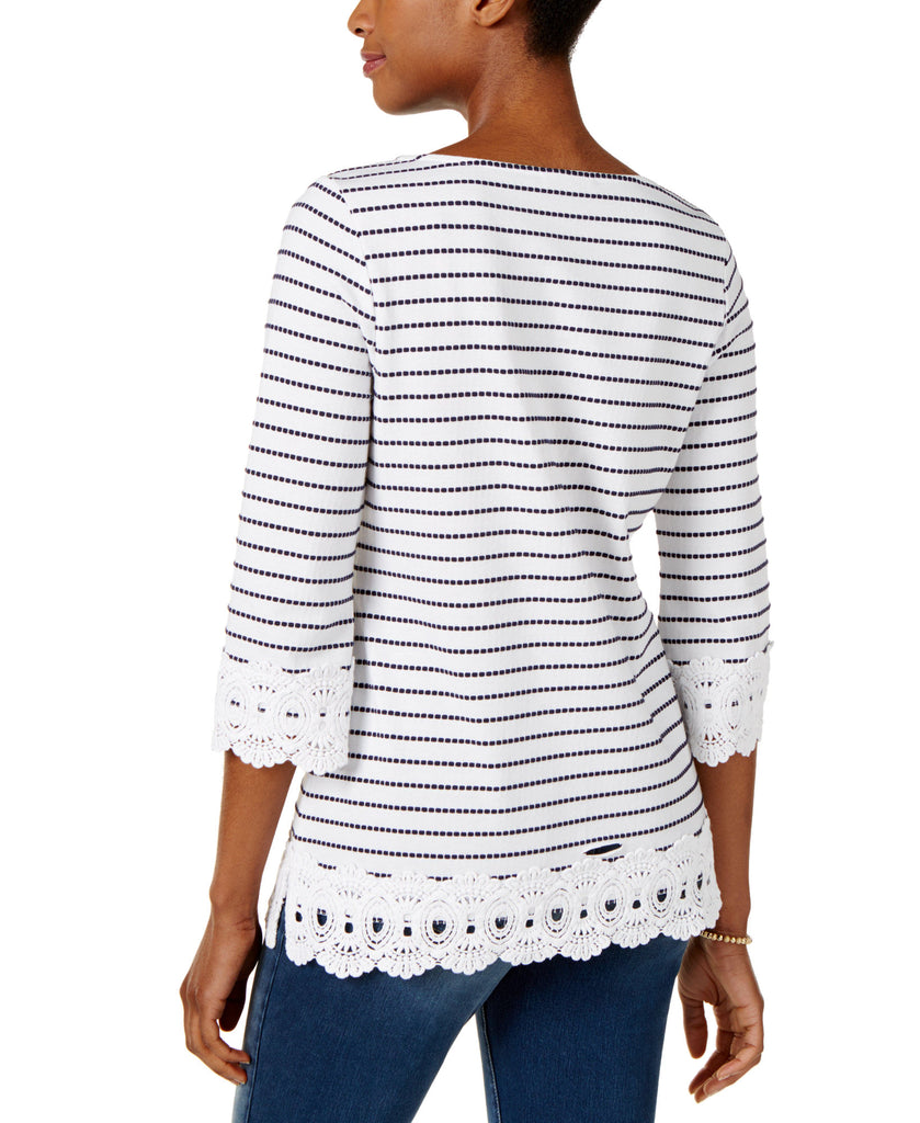 Charter Club Women Cotton Striped Crochet Trim Tunic