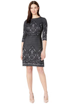 Gabby Skye Women Bonded Lace Pattern Dress Black Ivory